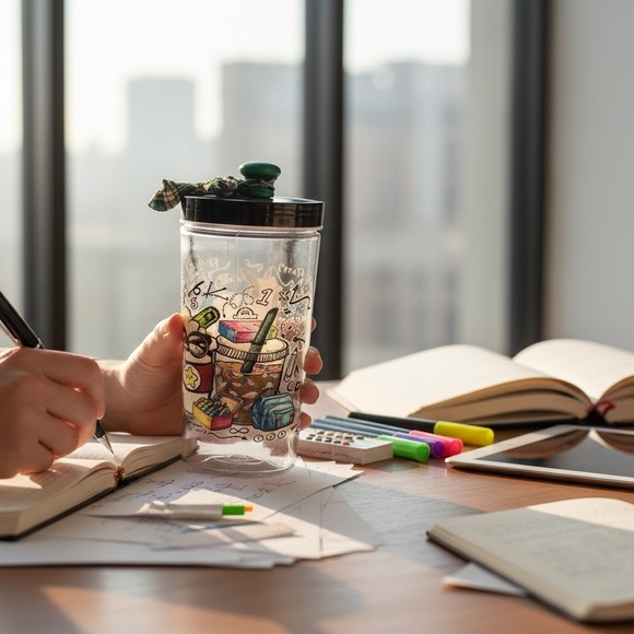 Clear Tumbler Math School Supplies Coffee Star Design - Picture 1 of 10